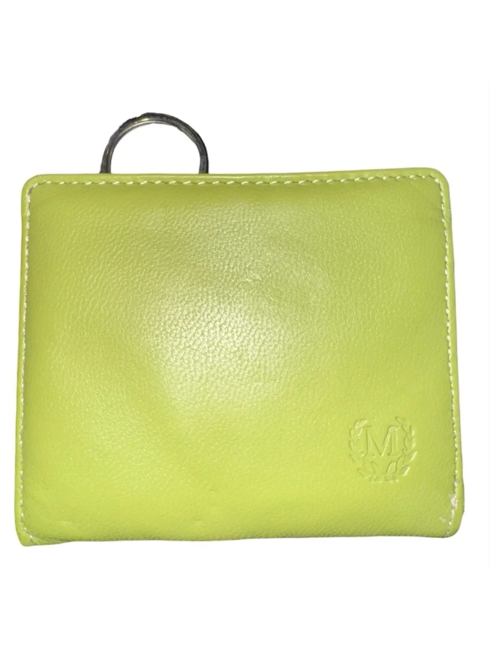 Green Genuine Leather Zip Wallet with Key Ring